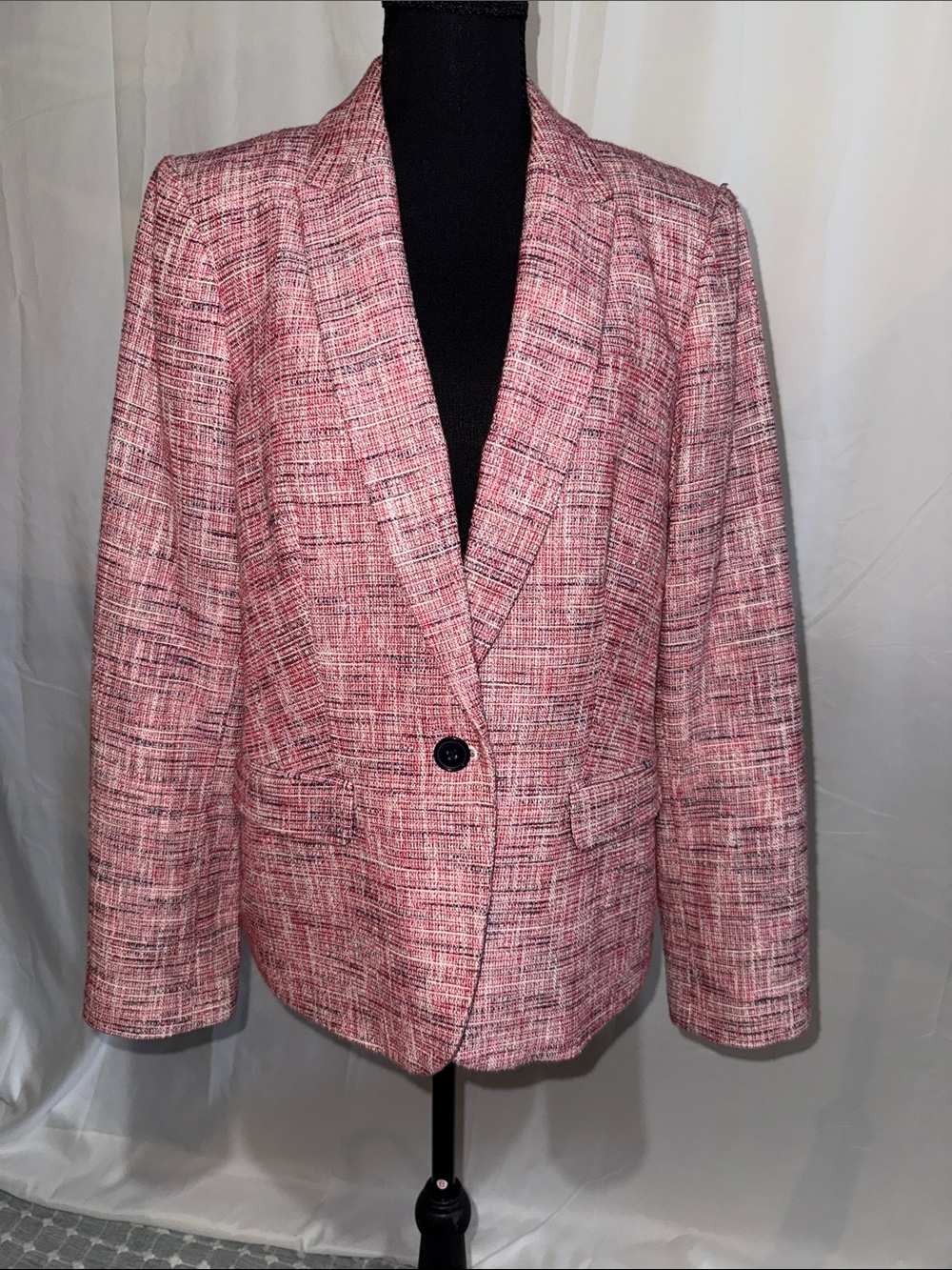 Tommy Hilfiger Rose Pink Tweed Single-Button Blazer